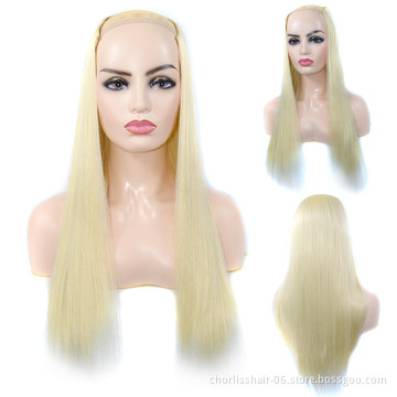 Wholesale 24''Ombre Long Straight Blonde Black Blue U Part Half Wig for Full Head Synthetic Hair Wigs For Woman